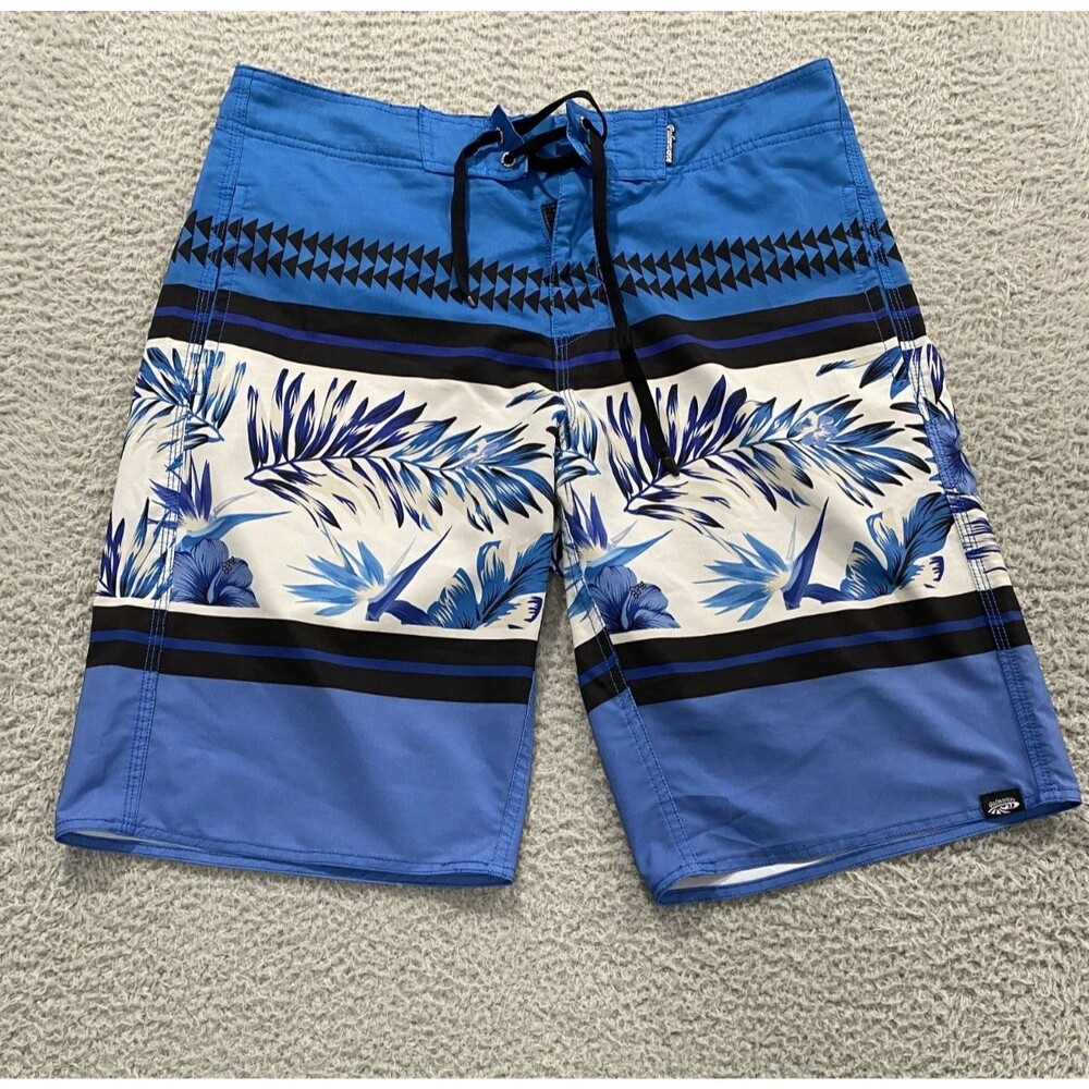 Palmwave Shorts Mens 34 Blue Board Shorts Trunks Swim Beach Floral